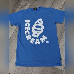 ICECREAM Brand Sz SMALL Blue White men's SS T Shirt preowned very nice.